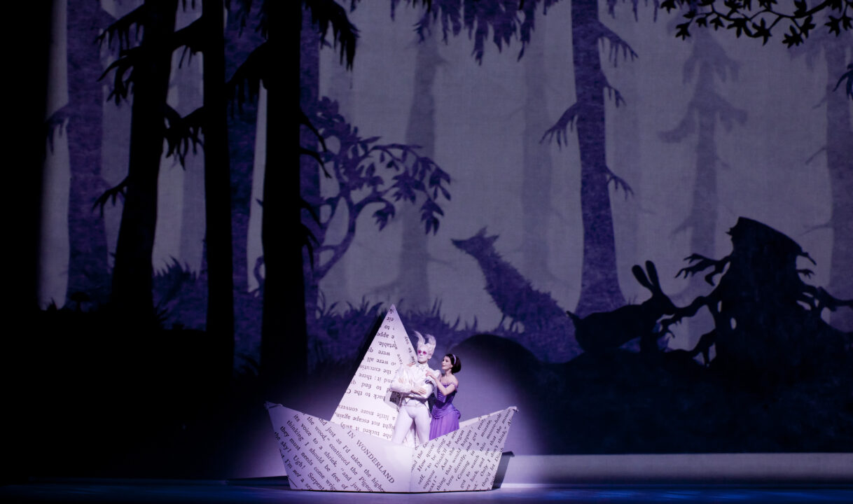 Lauren Cuthbertson as Alice and Edward Watson as The White Rabbit in the Royal Ballet production of Alice’s Adventures in Wonderland (2011), choreographed by Christopher Wheeldon, to music by Joby Talbot, with set and costume designs by Bob Crowley and lighting design by Natasha Katz.  Performed at the Royal Opera House, Covent Garden on 23 February 2011.
ARPDATA ; 
ALICES ADVENTURES IN WONDERLAND ; 
Music by Talbot ; 
Lauren Cuthbertson (as Alice) and Edward Watson (as The White Rabbit) ; 
The Royal Ballet ; 
At the Royal Opera House, London, UK ; 
23 February 2011; 
Johan Persson / Royal Opera House / ArenaPAL