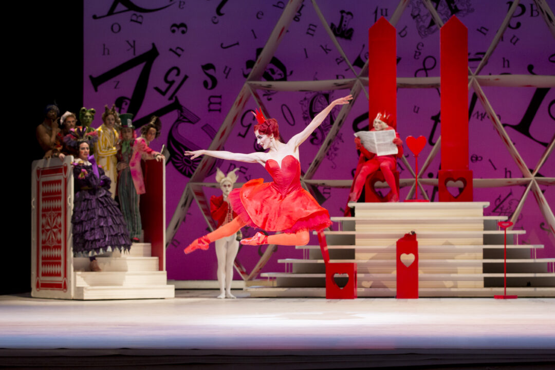 Laura Morera as The Queen of Hearts in The Royal Ballet production of Alice's Adventures in Wonderland (2011), choreographed by Christopher Wheeldon, to music by Joby Talbot, with set and costume designs by Bob Crowley.  Performed at The Royal Opera House, Covent Garden on 15 March 2013.
ARPDATA ;
ALICE’S ADVENTURES IN WONDERLAND ; 
Music by Talbot ;
Choreography by Wheeldon ;
Laura Morera (as The Queen of Hearts) ; 
The Royal Ballet ; 
At the Royal Opera House, London, UK ; 
15 March 2013 ; 
Credit: Johan Persson / Royal Opera House / ArenaPAL